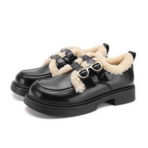 Лоферы на массивном каблуке женские FOXER, Black (Fleece-Lined)