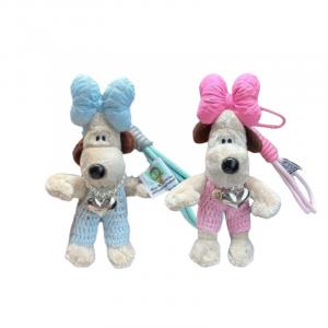 Милая плюшевая собачка-дверной упор с бантиком, высота 14см CHUNTUSHU, светло-голубой