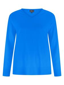 Свитер с V-образным вырезом и разрезами по бокам ослепительно-синего цвета CASH-MERE.CH