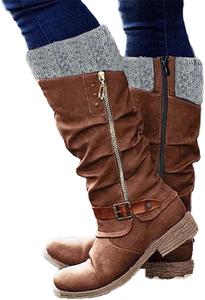 Зимние теплые ботинки-рыцари с низким каблуком, ретро с круглым носком, вестерн, средние голенища, зимние ботинки с боковой молнией, платформенные походные ботинки, обувь для улицы XHLEMON, 9.5-10 Brown