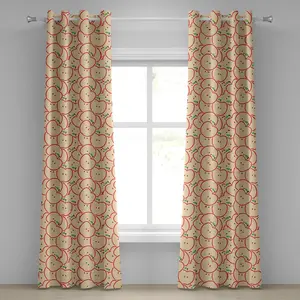 Штора ABAKUHAUS с люверсами в виде яблока, полезная и освежающая ягода из сада - абстрактный мультфильм, нарисовано органически, декоративные двухпанельные шторы, 280 см x 175 см, цвет: яблочно-зеленый, бежево-красный Abakuhaus