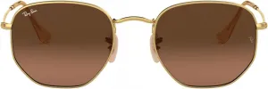 Солнцезащитные очки Ray-Ban унисекс для взрослых Rb3548n с шестиугольными плоскими линзами, Gold/Brown Gradient Grey