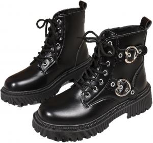 Женские платформенные готические ботинки с массивным каблуком, панк-рейв ботинки на шнуровке, боевые ботильоны с закругленным носком, милые лолита туфли Generic, Black - Lace Up