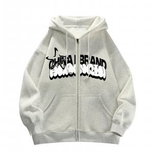 Толстовка Unisex Hooded Moderate Cardigan HUANQIU, белый heather серый (fleece-lined)