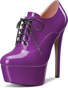 Женские ботильоны HEUIVZAR с коротким голенищем, высокой шпилькой, закрытым носком, лакированные, на шнуровке, каблук 15 см, Deep Purple