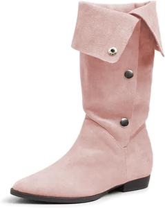 Женские сапоги Maiyang с закрытым носком миндалевидной формы, на среднюю голень, удобный плоский каблук, модные сапоги для широкой голени, размер 4-16 US, Pink
