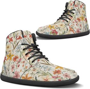 Женские ботинки без каблука зимой с широкой носочной частью, утепленные, для прогулок, уличные, противоскользящие, на щиколотку Pugasmiru, Vintage Floral Pattern