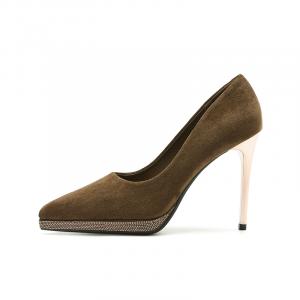 Zubumei Зеленые коричневые женские туфли на тонком каблуке 10 см, цвет Green Brown