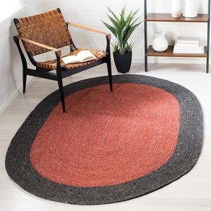 Ковер SAFAVIEH, 122 x 183 см, Braided Collection, овальный, красный и черный, ручной работы, деревенский стиль, двусторонний шерстяной, идеально для помещений с высокой проходимостью в гостиной, спальне (BRD902Q)