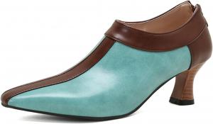 Туфли-ботильоны на невысоком каблуке Alyaafifa для женщин с закрытым заостренным носком, 5 см, ботильоны на щиколотке с молнией, двухцветная матовая кожа, винтажные, для офиса, работы, вечеринок, мероприятий и выпускных, Turquoise