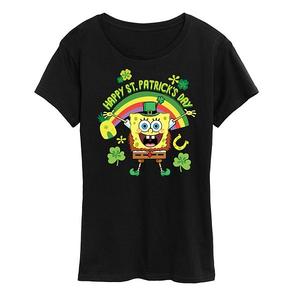 Женская футболка Spongebob Squarepants Happy St Patrick's Day Nickelodeon, Black