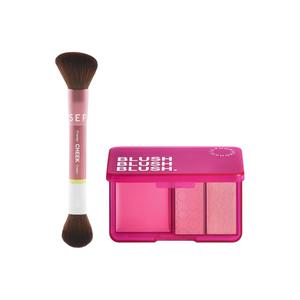 Двойная кисть для румян палитра румян набор для макияжа увлажняющий для лица Sephora, two-piece set: dual head blush brush+fresh blush palette #02 sunset chaser