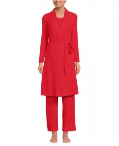 Женский пижамный комплект из трех предметов: майка, брюки и халат из мягкого, ворсистого трикотажа с вафельной текстурой Lands' End, Compass red