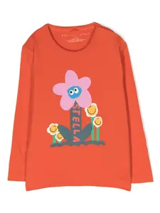 Футболка с длинными рукавами и цветочным принтом Stella McCartney Kids, оранжевый