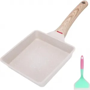 Сковорода для японского омлета - прямоугольная антипригарная сковорода с силиконовой лопаткой и белого цвета - сковорода тамагояки. Markenlos