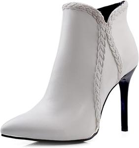 Женские ботильоны VOKLIN с острым носком и высокими каблуками-стойками, праздничные, с модной косичкой и молнией, элегантные короткие ботинки, White-Velvet Lined