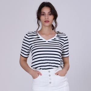 Полосатая хлопковая футболка с v-образным вырезом S&J Weekends, синий