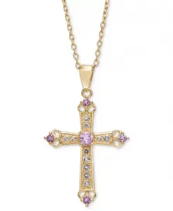 Ожерелье с подвеской в виде креста длиной 18 дюймов с небесно-голубым топазом (1/3 карата tw) и белым топазом (5/8 карата tw) из стерлингового серебра с позолотой 14 карат (также с цитрином, ониксом, перидотом и родолитом) Macy'S, amethyst