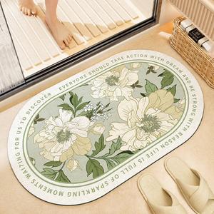 Dajiang Ковер 40х60 см из диатомита, влаговпитывающий, для входа в туалет или ванной, набор 2 шт, Floral Story - Green