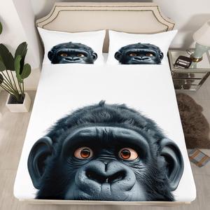 Erosebridal Фиттед простыня Chimpanzee с принтом дикой природы, минимализм, абстрактное искусство, милый декор комнаты, White and Black