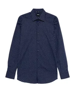 Геометрический узор, узкая хлопковая рубашка, платок Hugo, синий