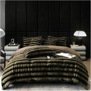 Generic Комплект постельного белья зимний плюш объемная полоска