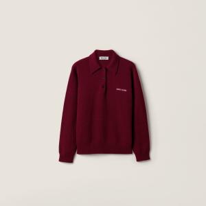 Кашемировый пуловер-поло MIU MIU, красный амарант / кукурузный желтый