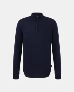 Мужской свитер из мериносовой шерсти с полу-молнией и налокотниками Façonnable, синий