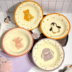 Ceramics Керамическая рисовая пиала для дома, 2025 новая подглазурная цветная милая посуда, йогуртница, пиала для риса, персональные тарелки и миски, 20,8 см - (Pig + Rabbit)