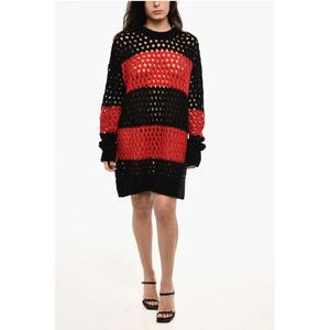 Ажурное трикотажное полосатое макси-платье Dsquared2, двухцветный