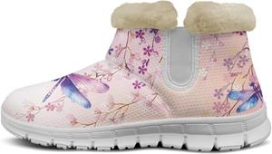 Женские зимние ботинки Howilath с плюшевой подкладкой, противоскользящие, теплые, для улицы, ботильоны, Dragonfly Floral