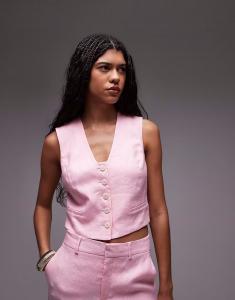 Льняной жилет розового цвета Mango