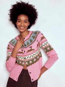 Кардиган из шерстяной смеси Edie Fair Isle с оленями Boden, Pink