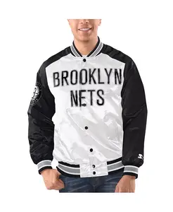 Мужская бело-черная бейсбольная куртка Brooklyn Nets Renegade на молнии из сатина Starter