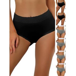 7 пар женских хлопковых трусиков с высокой талией, кружевной отделкой, эффектом контроля живота и полным покрытием Inspire Chic, Gray Black