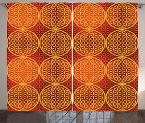 Штора в викторианском деревенском стиле ABAKUHAUS, с цветочным средневековым рисунком, присборенная штора для спальни с петлями и крючками, 280 x 225 см, горчично-оранжевый Abakuhaus