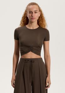 Футболка OYSHO SHORT-SLEEVES CROP RUCHED, Brown