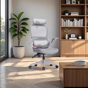 SIHOO B100Lite, эргономичное компьютерное кресло, офисное для дома, спинка с поясничной поддержкой, подставка для ног, подлокотники с откидыванием на 90°, цвет: Cloud White, сиденье: 3D хлопок.