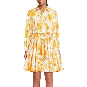 Женское платье из поплина на пуговицах с воланами Lands' End, Yellow Mosaic Floral