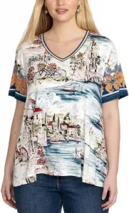 Johnny Was Janie Favorite короткий рукав V-образный вырез майка топ White Blue New