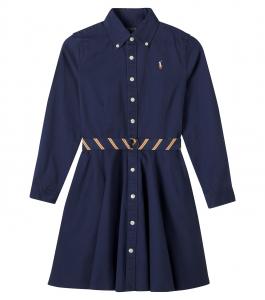 Хлопковое платье-рубашка с поясом Polo Ralph Lauren Kids, Newport Navy