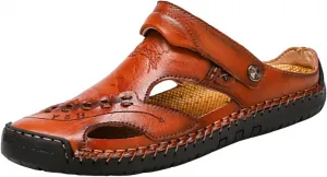 CsgrFagr Men's Summer Breathable Hand Sewn Foot Covering Casual Beach Lazy PU Foreign Trade Сандалии Men Leather Сандалии Size 9 (Black, 10.5) No Brand