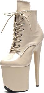 Женские ботильоны WUXIN H&P с высокими каблуками 8 дюймов, экзотические, на платформе, на шнуровке, для танцев на пилоне, Apricot