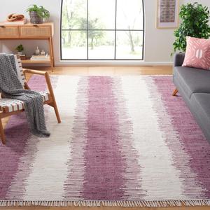 Ковер SAFAVIEH, 244 x 305 см, - коллекция Montauk - большой - Purple, ручной работы из хлопка, дизайн со Stripe Fringe, идеально для гостиной, спальни, офиса, столовой (MTK751D)