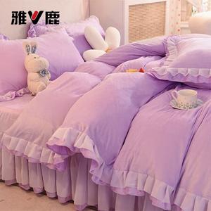 Yalu Комплект постельного белья 1,8 м, 4 предмета: пододеяльник 200x230 см, простыня, 2 наволочки, флис, утолщенный, светло-фиолетовый