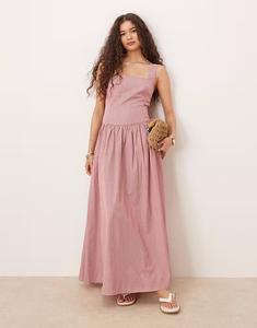 Гламурное платье мидакси с квадратным вырезом и заниженной талией в красно-белую полоску Glamorous