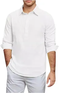 Мужская хлопковая льняная футболка-поло с длинным рукавом