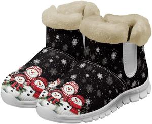 Женские зимние ботинки на снег с теплой меховой подкладкой, удобные, противоскользящие, уличные короткие ботильоны, утолщенные, размеры 36-41 Qoiuvncy, Christmas Snowmen Black