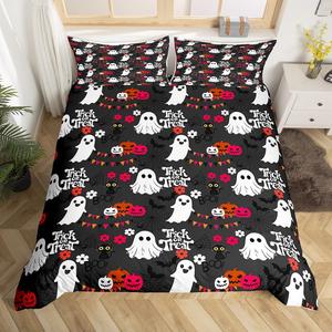 Erosebridal Комплект постельного белья с принтом паутины, летучих мышей, тыкв и пауков в готическом стиле, White Black Hot Pink