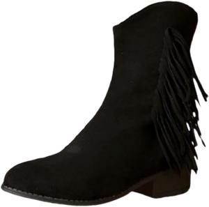 Женские модные ботильоны на щиколотку, большого размера с бахромой, заостренный носок, квадратный каблук, подходят для осенних и зимних образов SPKFHD, Black